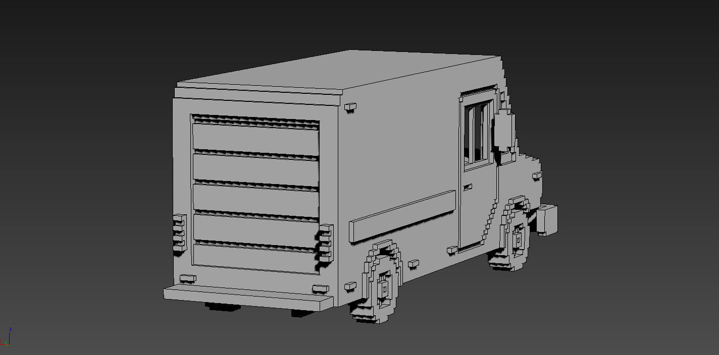 Voxel Mail Van Low-poly 3D model_16