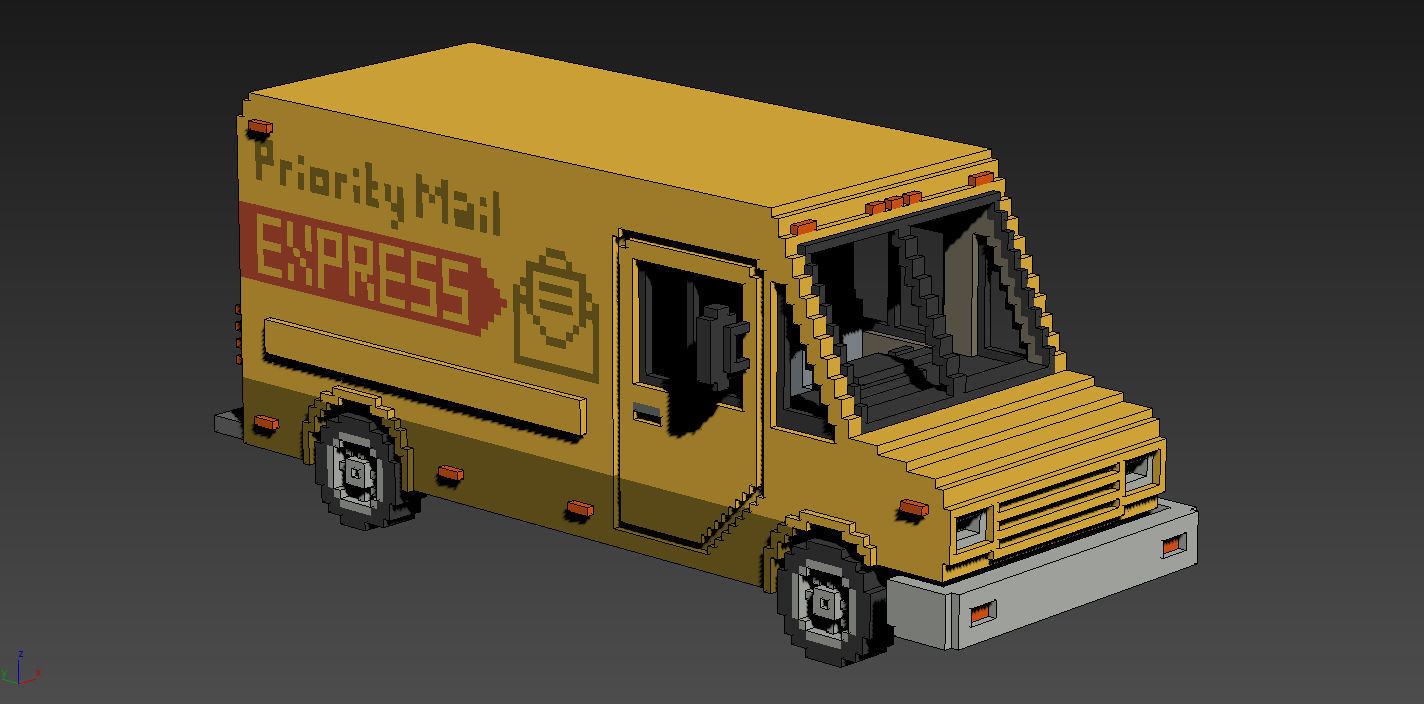 Voxel Mail Van Low-poly 3D model_12
