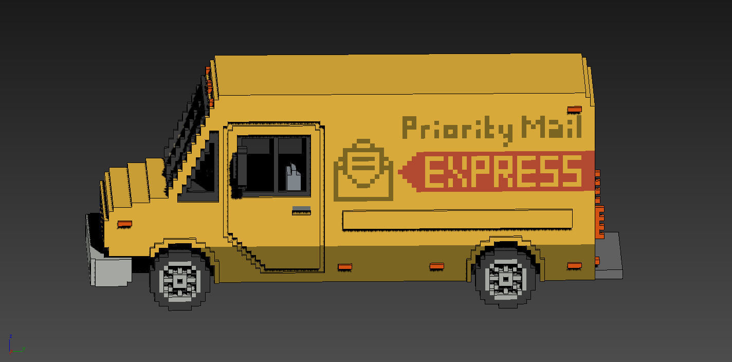 Voxel Mail Van Low-poly 3D model_6