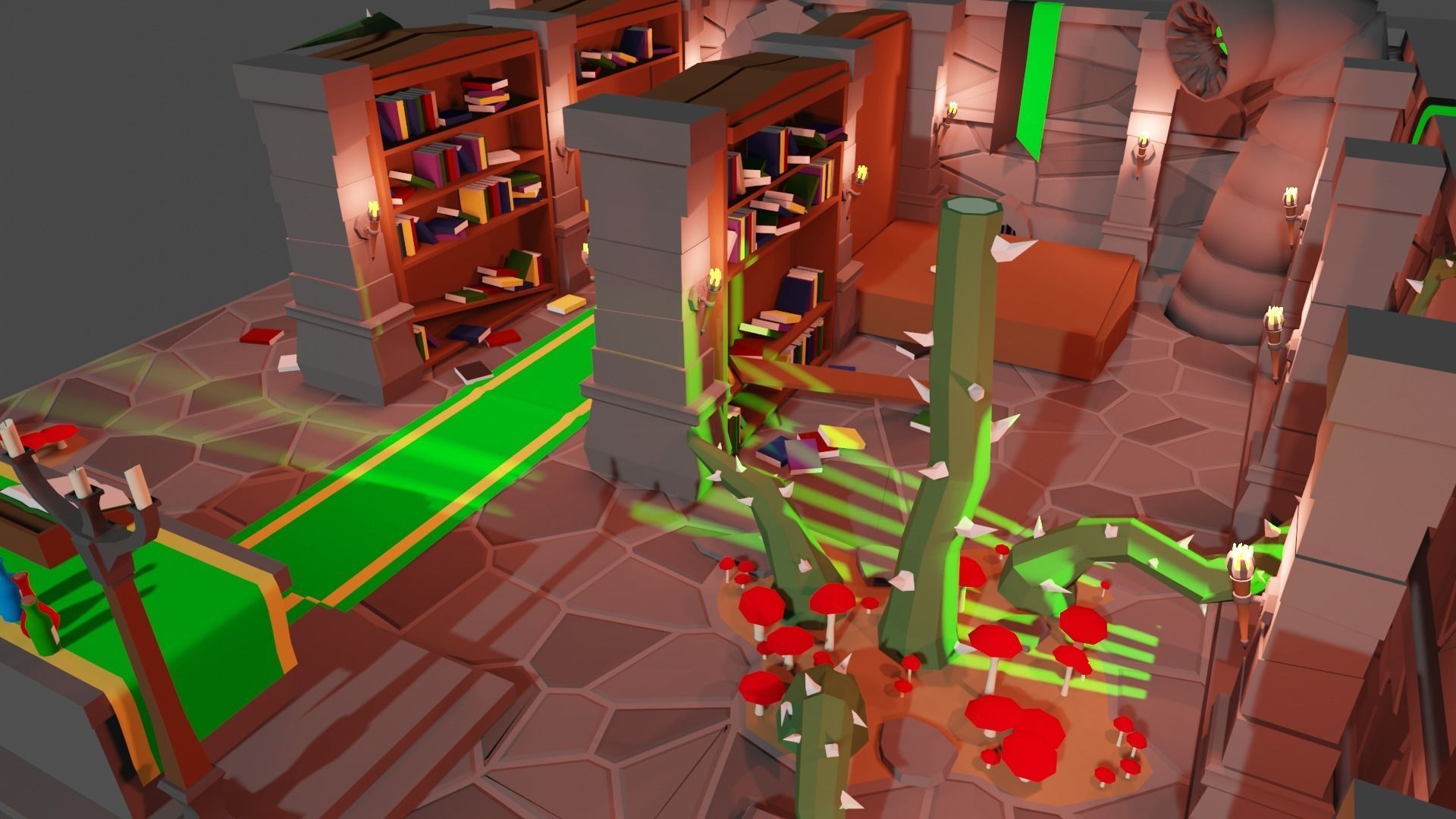 Low Poly Dungeon - Green Version Low-poly 3D model_3