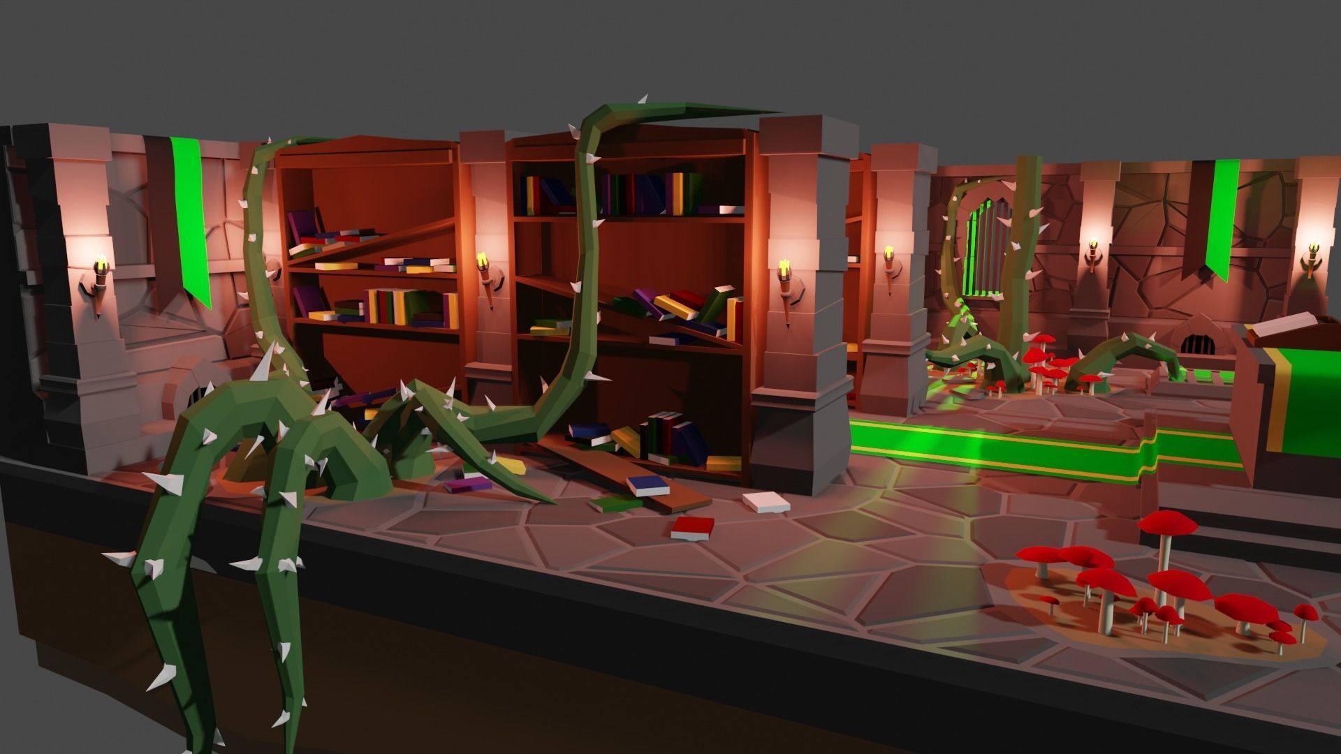 Low Poly Dungeon - Green Version Low-poly 3D model_5
