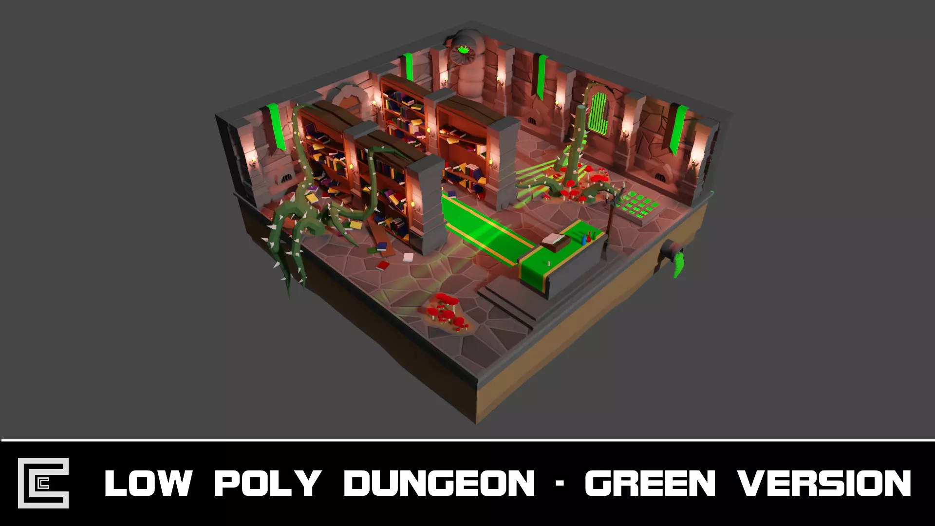 Low Poly Dungeon - Green Version Low-poly 3D model_0
