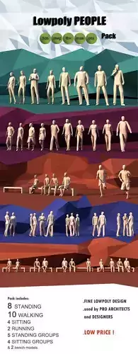 3D lowPoly people Standing Walking Running Sitting