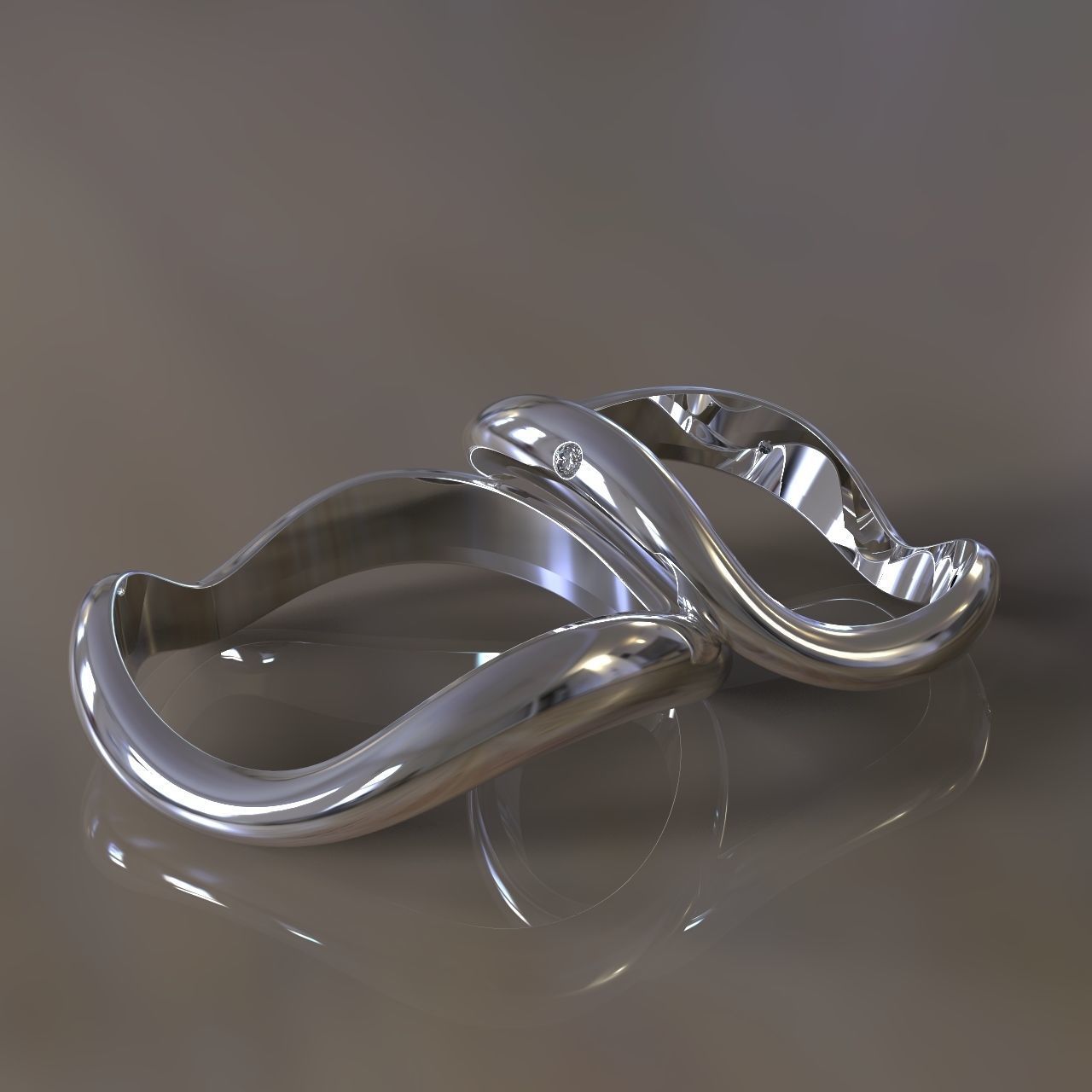 Wedding rings wave  3D print model_1