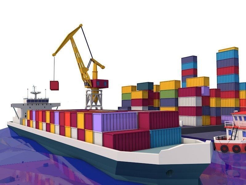 Cartoon Low Poly Sea Port  Low-poly 3D model_7