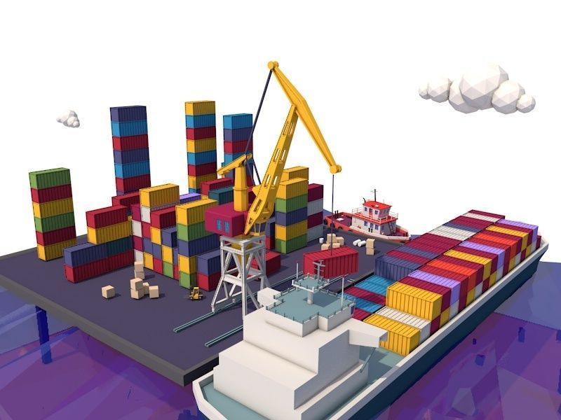 Cartoon Low Poly Sea Port  Low-poly 3D model_5