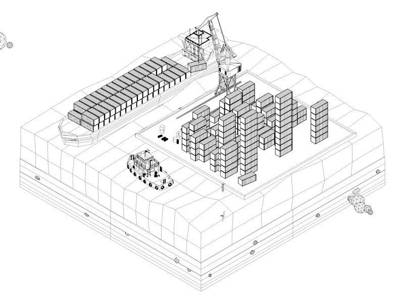 Cartoon Low Poly Sea Port  Low-poly 3D model_9