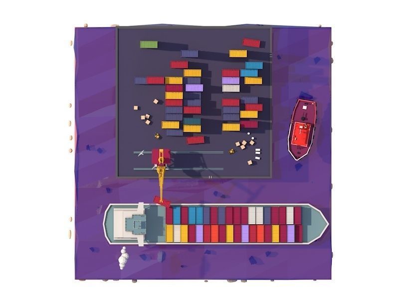 Cartoon Low Poly Sea Port  Low-poly 3D model_2