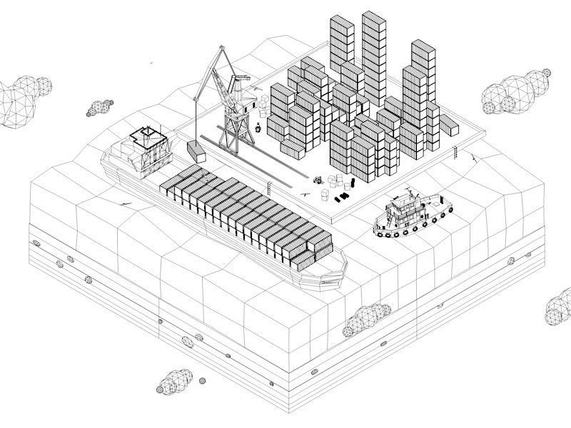 Cartoon Low Poly Sea Port  Low-poly 3D model_8