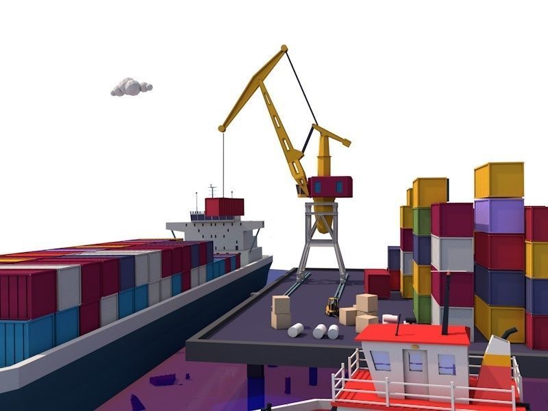 Cartoon Low Poly Sea Port  Low-poly 3D model_6