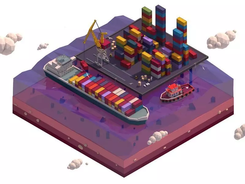 Cartoon Low Poly Sea Port  Low-poly 3D model_0