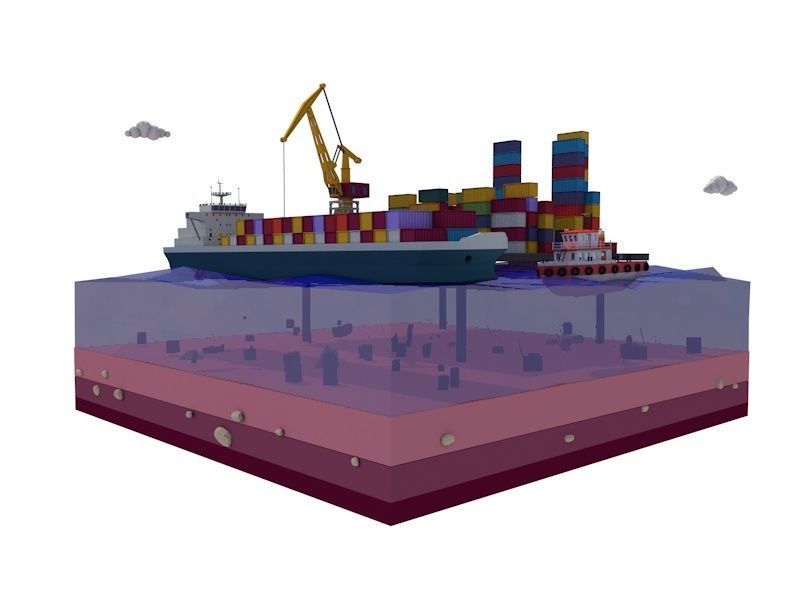 Cartoon Low Poly Sea Port  Low-poly 3D model_1
