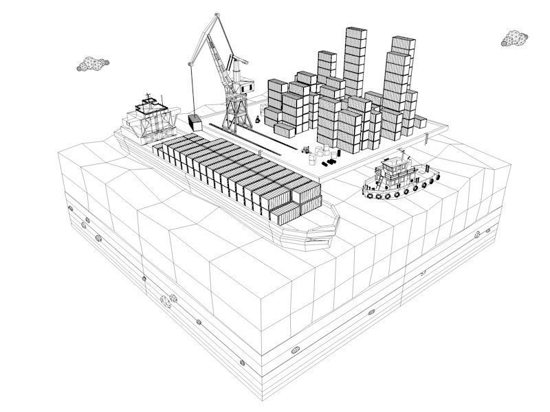 Cartoon Low Poly Sea Port  Low-poly 3D model_10