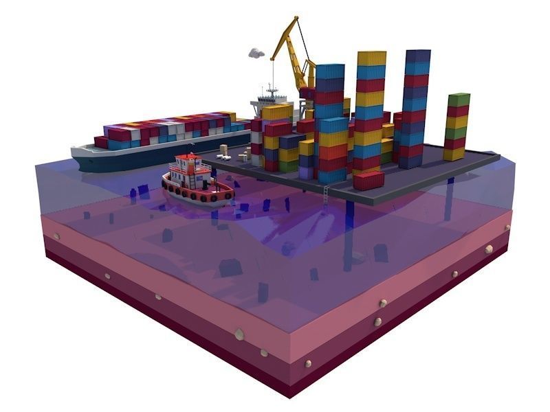 Cartoon Low Poly Sea Port  Low-poly 3D model_3