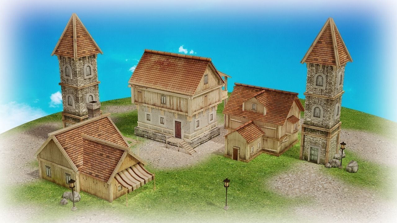 Medieval village part 1 Free low-poly 3D model_0