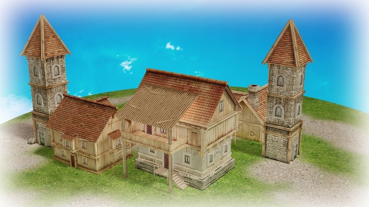 Medieval village part 1 Free low-poly 3D model_1