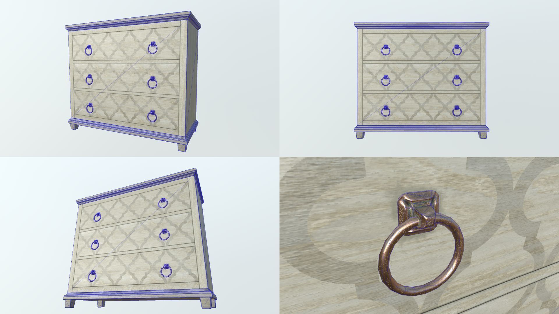 Three Drawer Hall Chest Low-poly 3D model_5