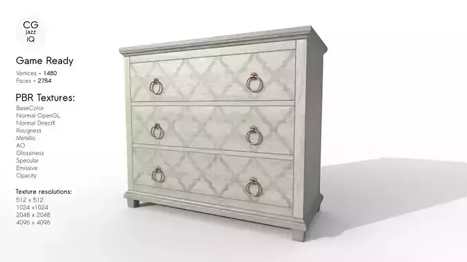 Three Drawer Hall Chest Low-poly 3D model