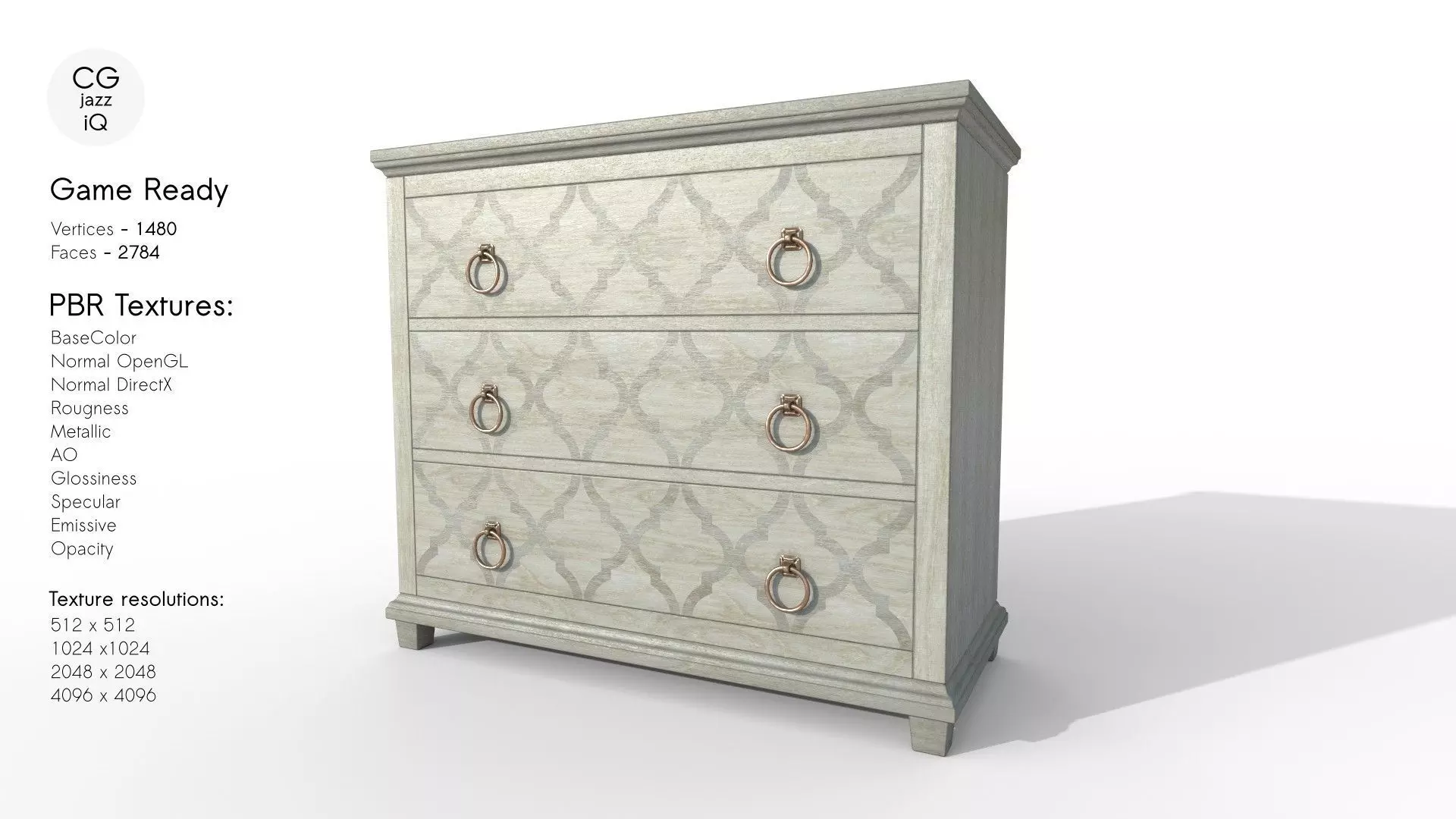 Three Drawer Hall Chest Low-poly 3D model_0