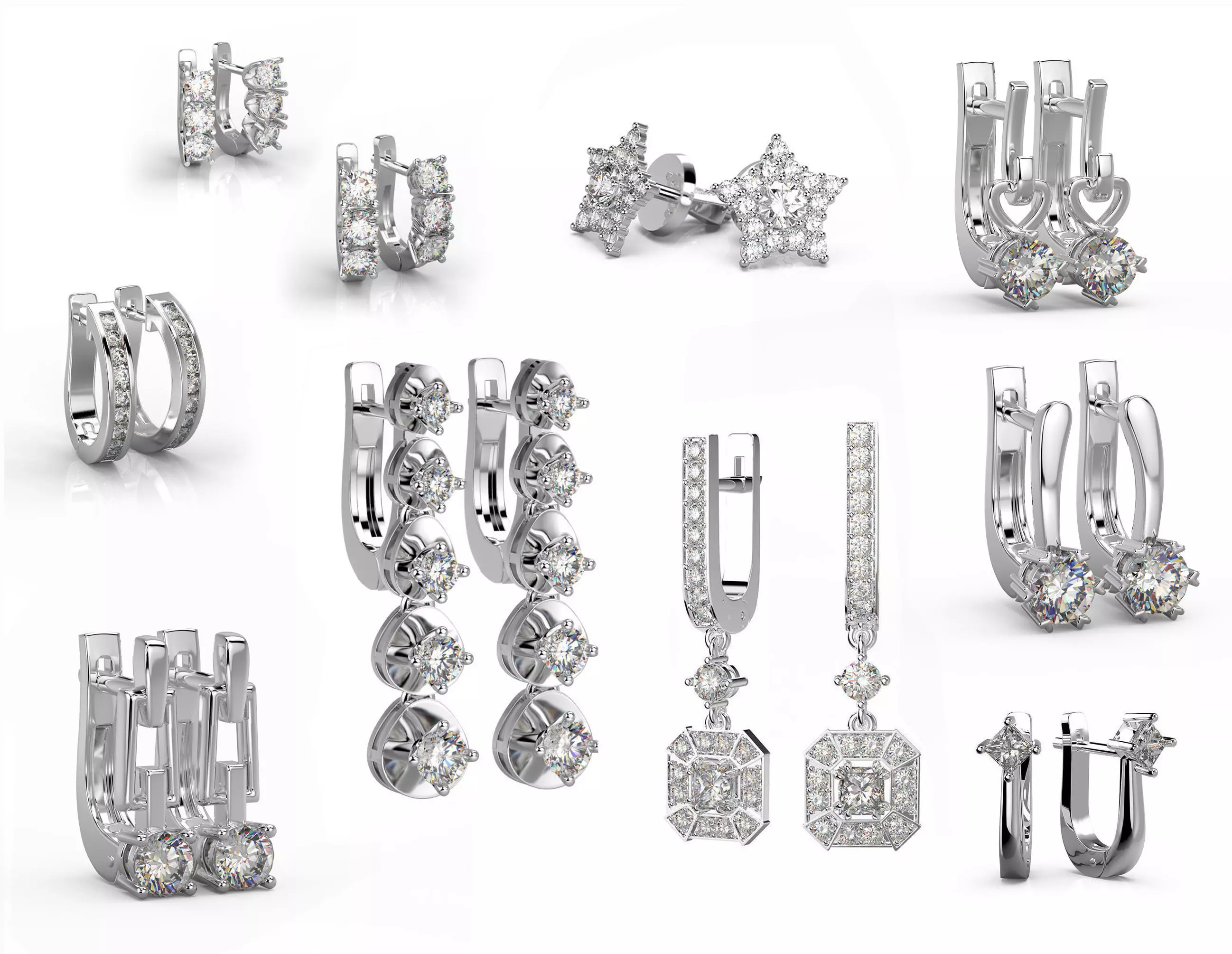 Pack of 13 classic earrings 3D Model Collection_0