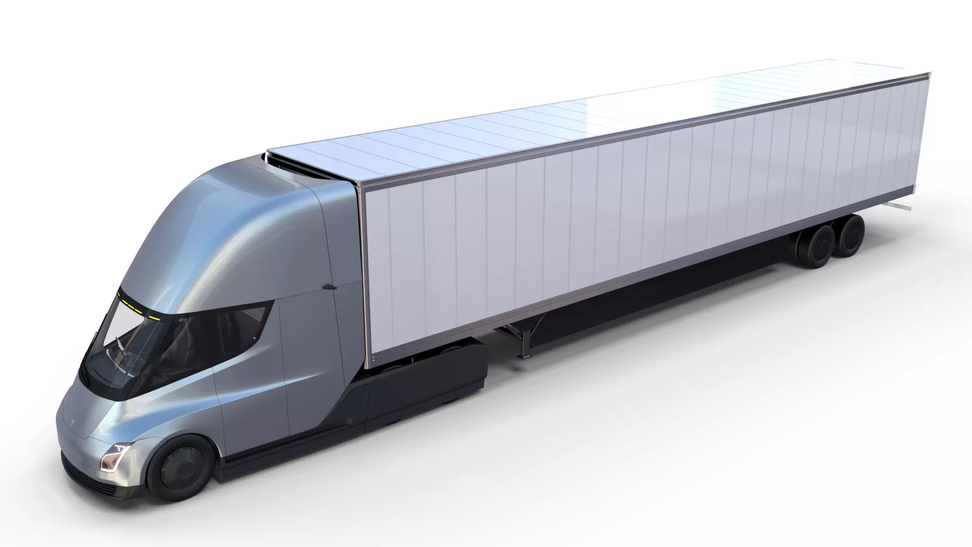 Tesla Truck with Interior and Trailer Silver 3D model