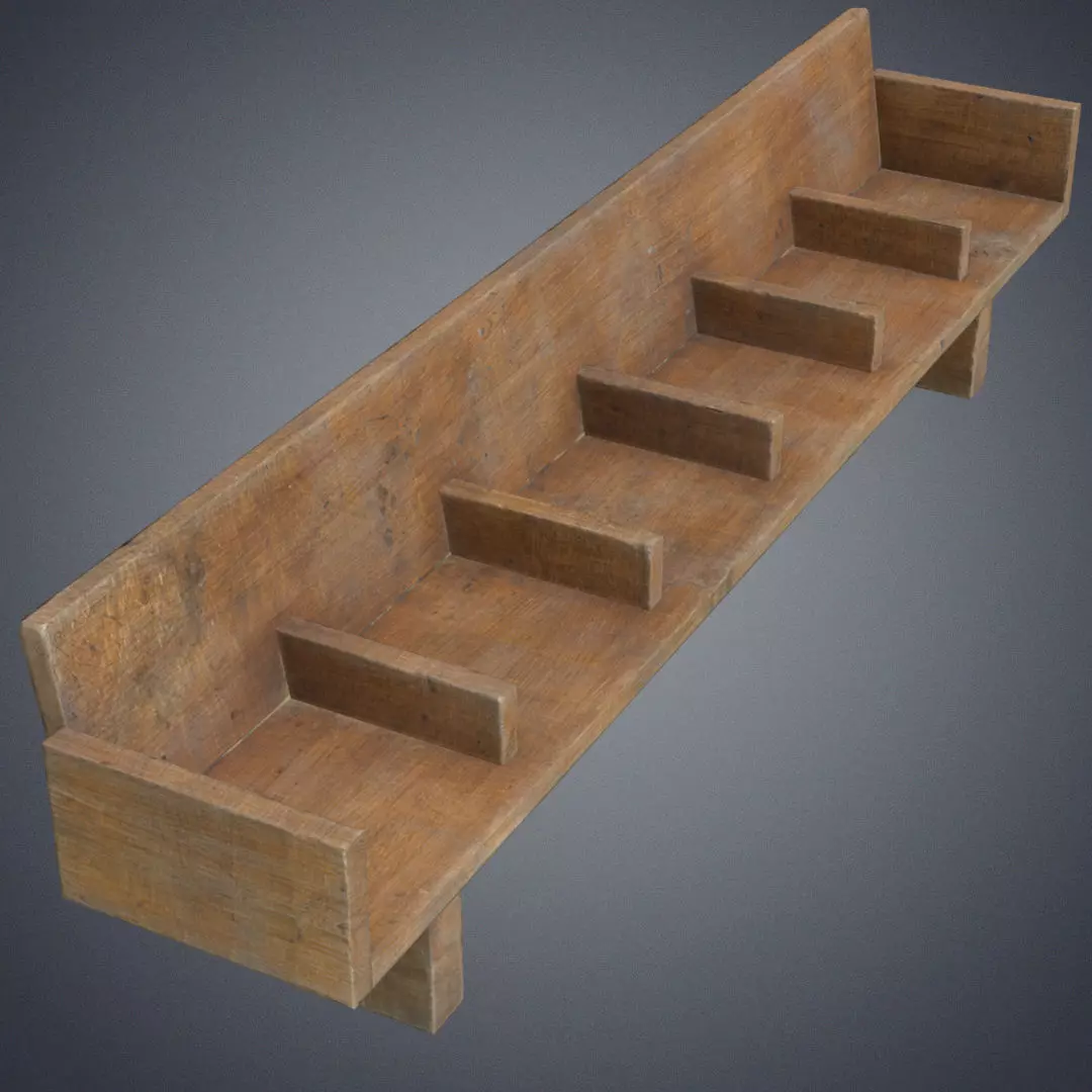 Wooden bench Low-poly 3D model_0