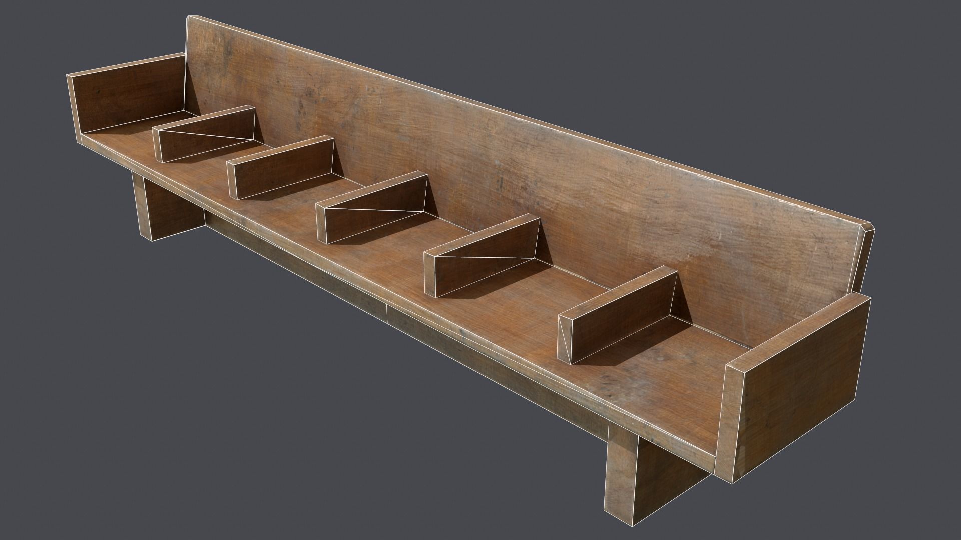 Wooden bench Low-poly 3D model_7