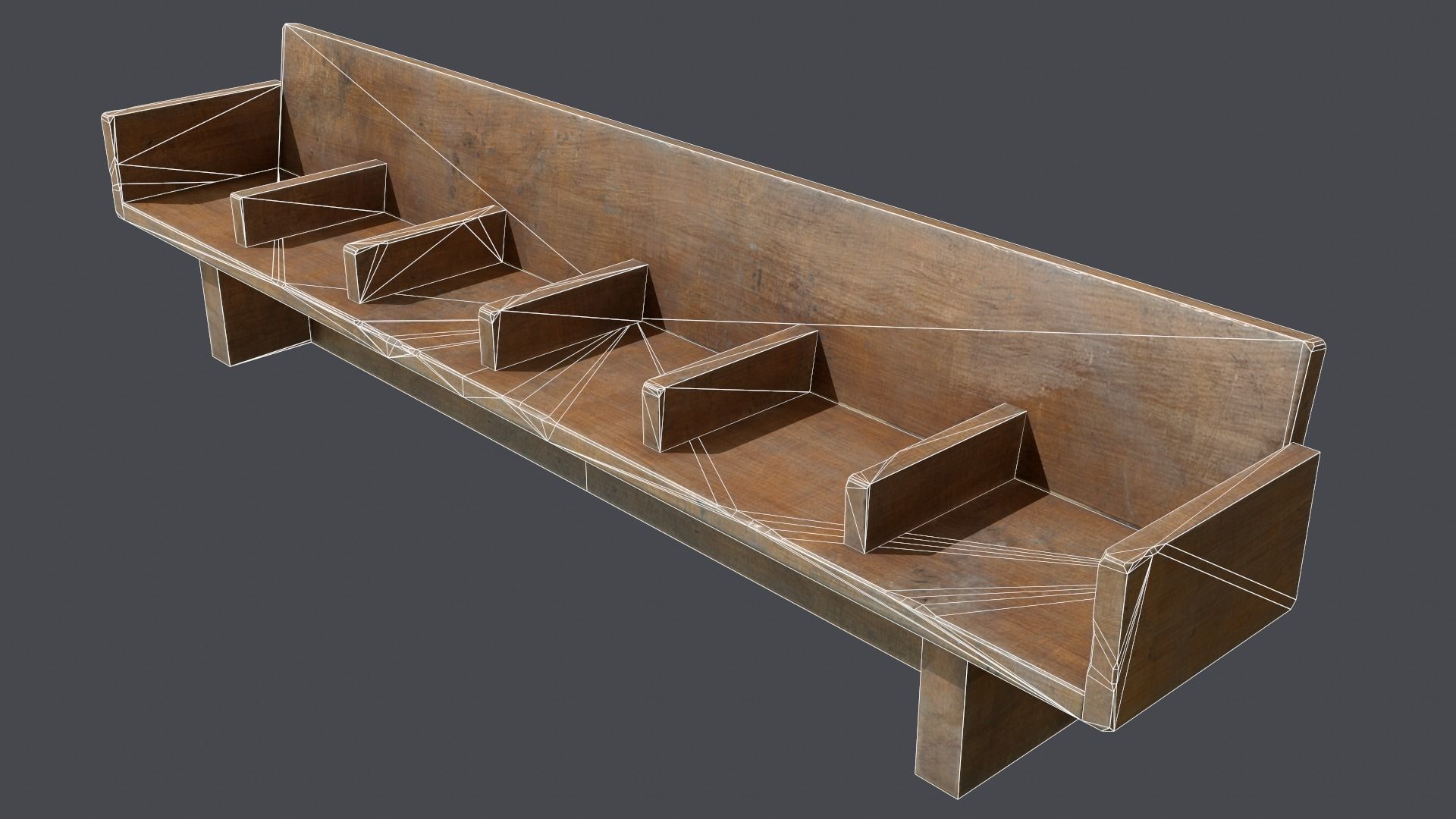 Wooden bench Low-poly 3D model_6