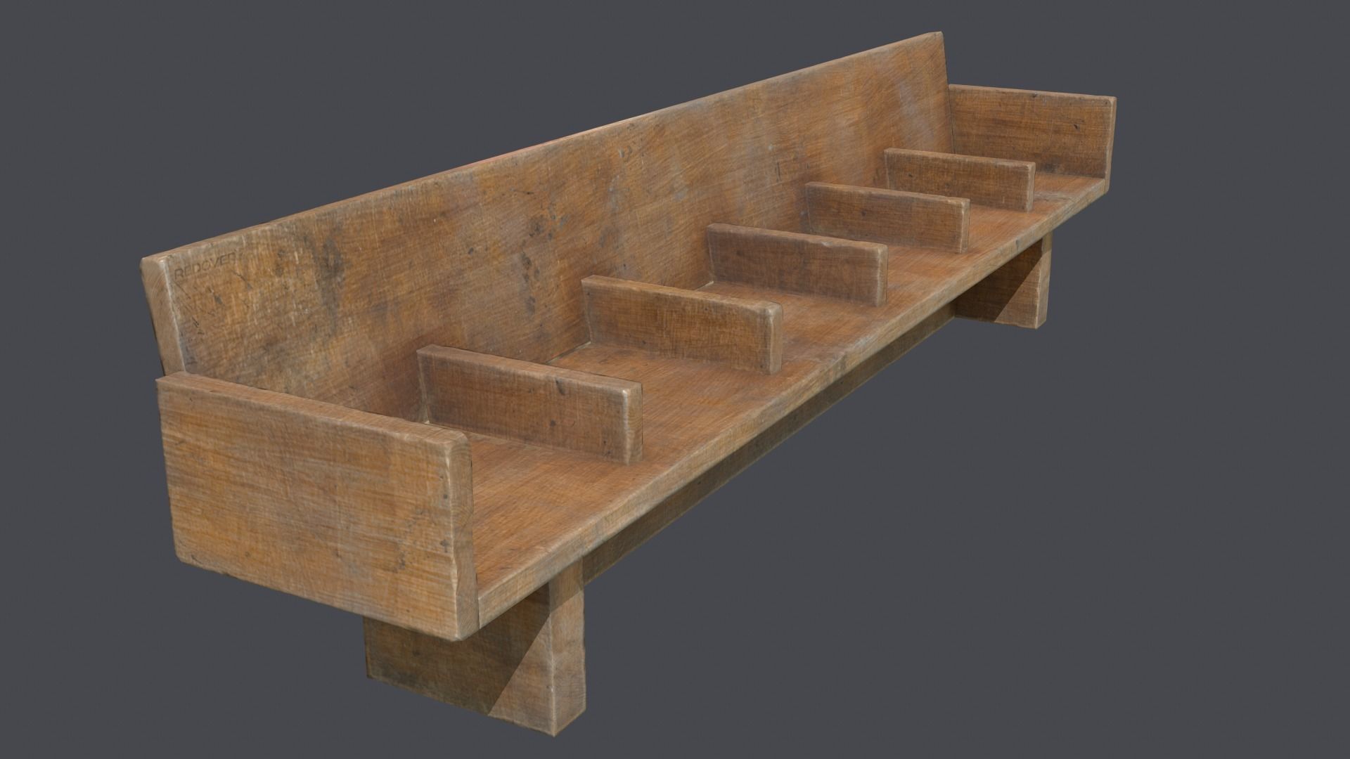 Wooden bench Low-poly 3D model_4