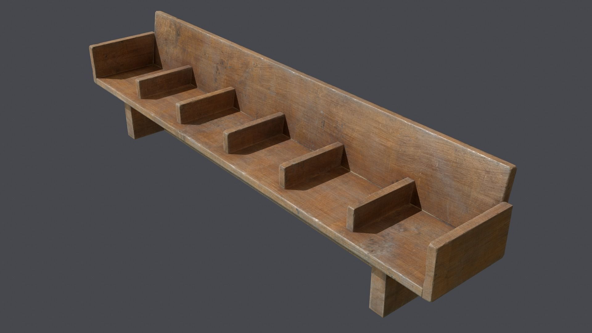 Wooden bench Low-poly 3D model_3
