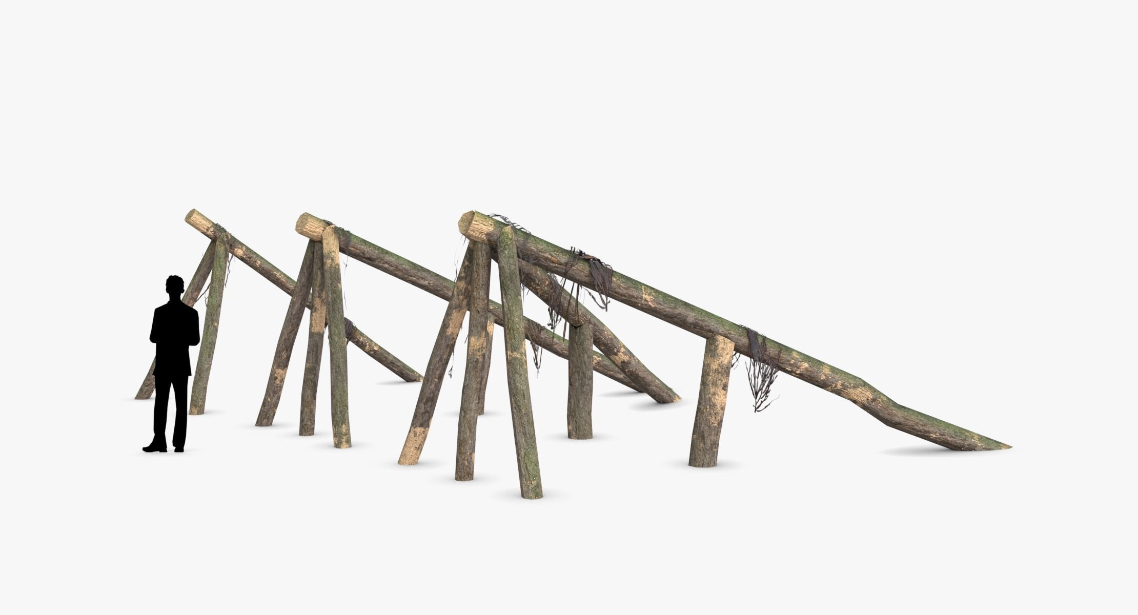 Log Ramps Obstacles WWII Low-poly 3D model_7