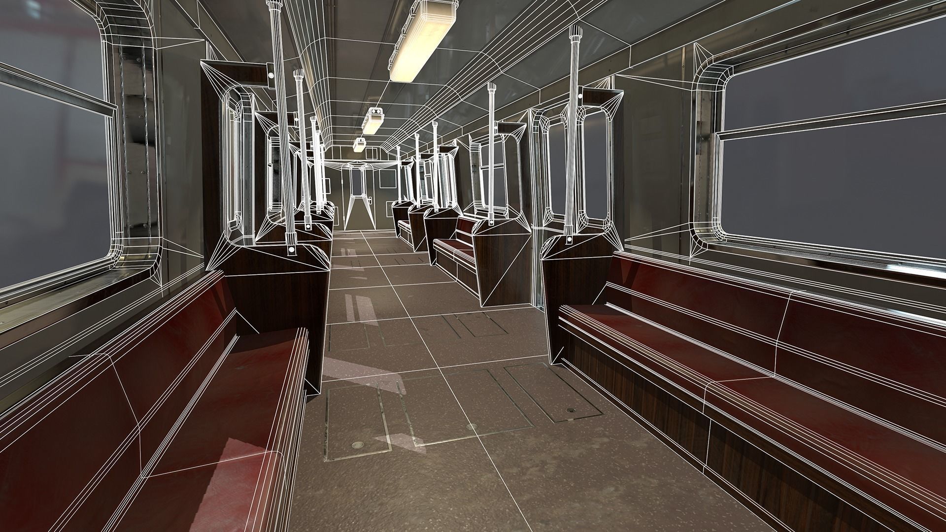 Metro subway train Low-poly 3D model_16