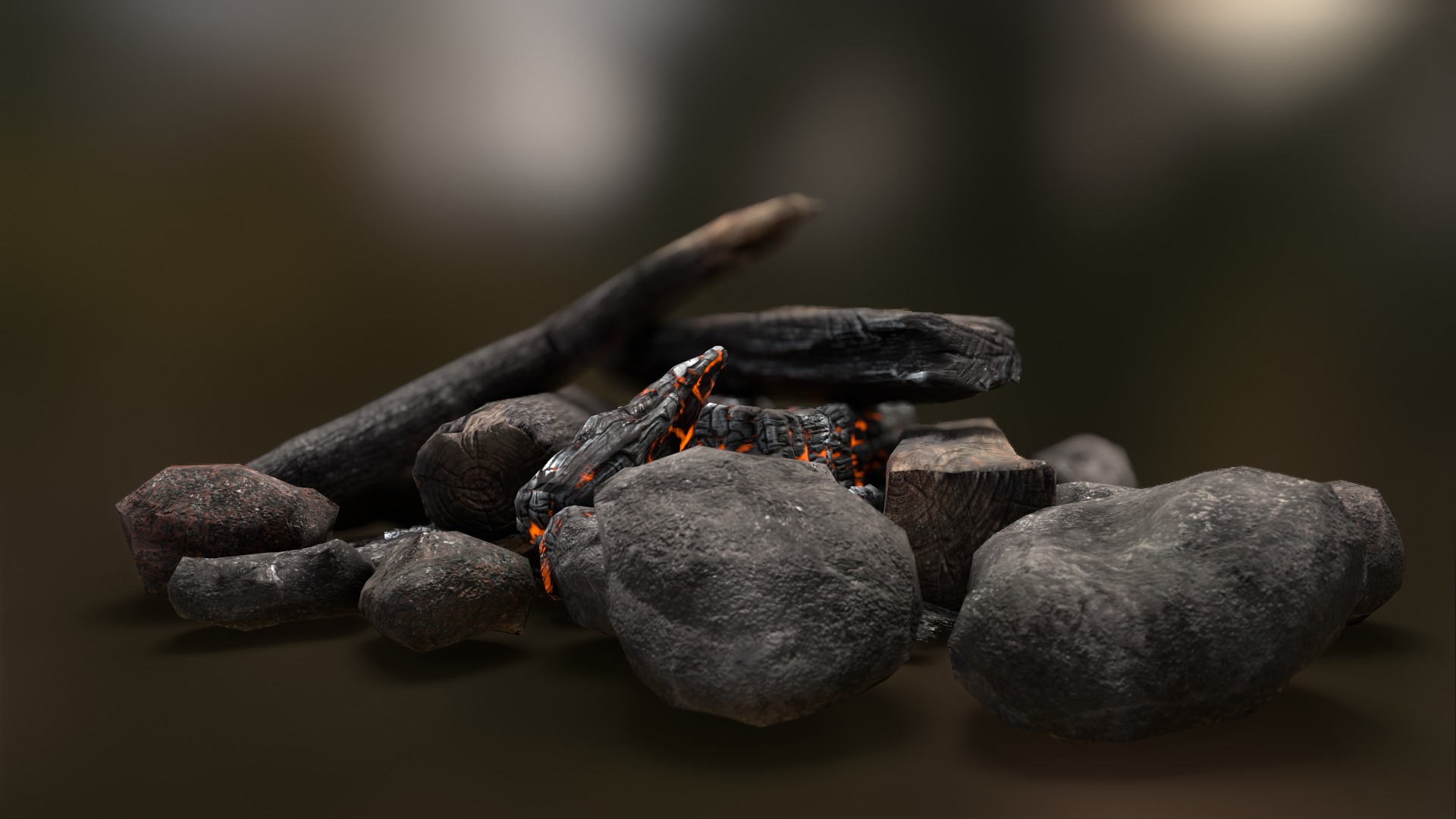 The Bonfire fire pit with logs and rocks Low-poly 3D model_23