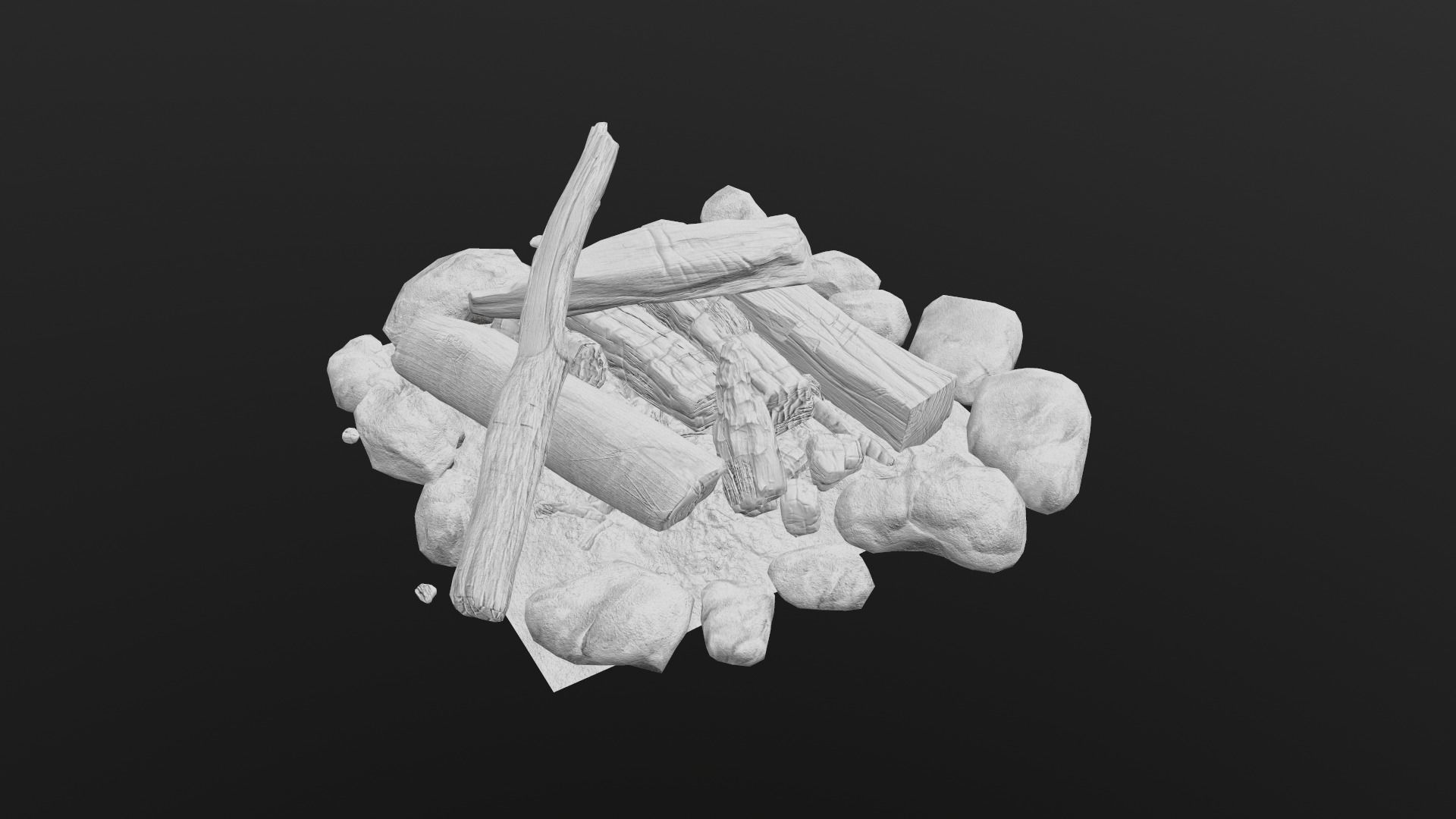 The Bonfire fire pit with logs and rocks Low-poly 3D model_17