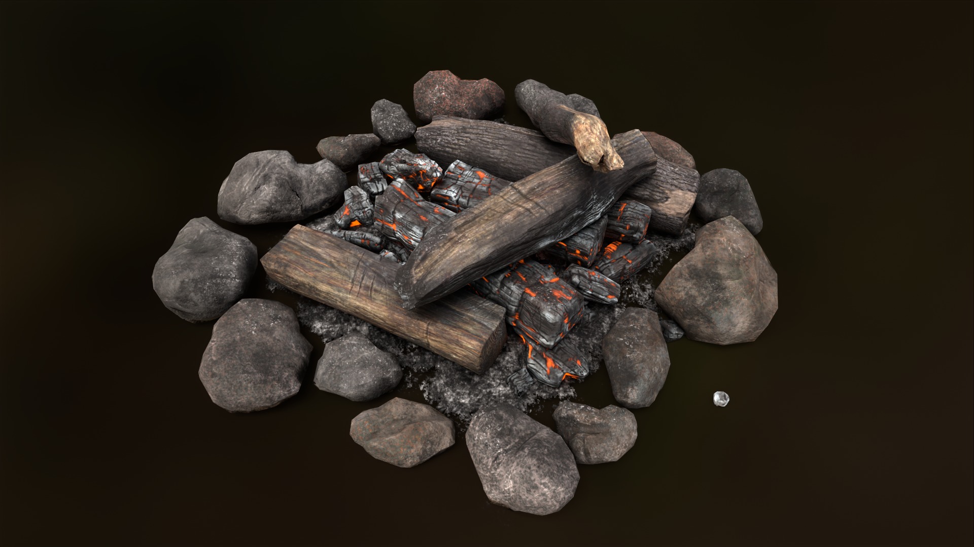 The Bonfire fire pit with logs and rocks Low-poly 3D model_5