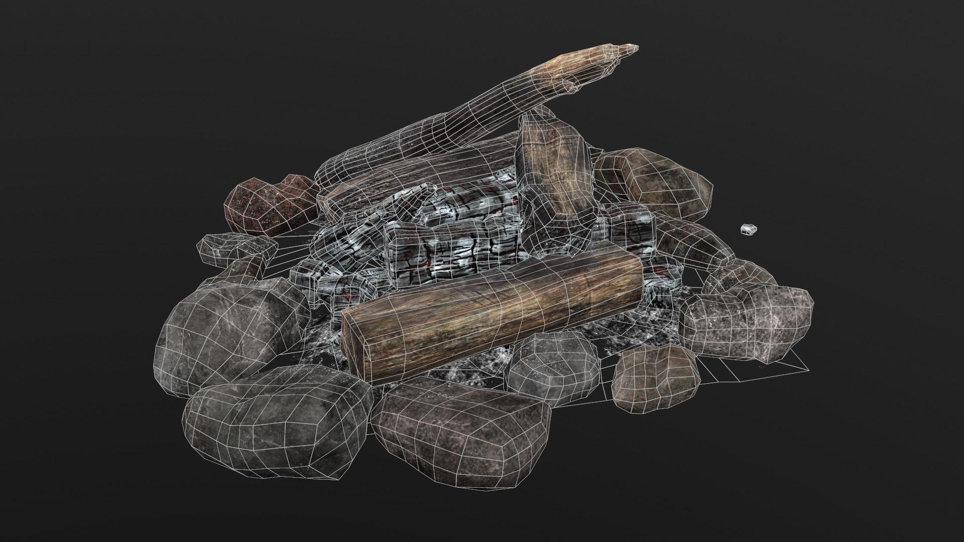 The Bonfire fire pit with logs and rocks Low-poly 3D model_20