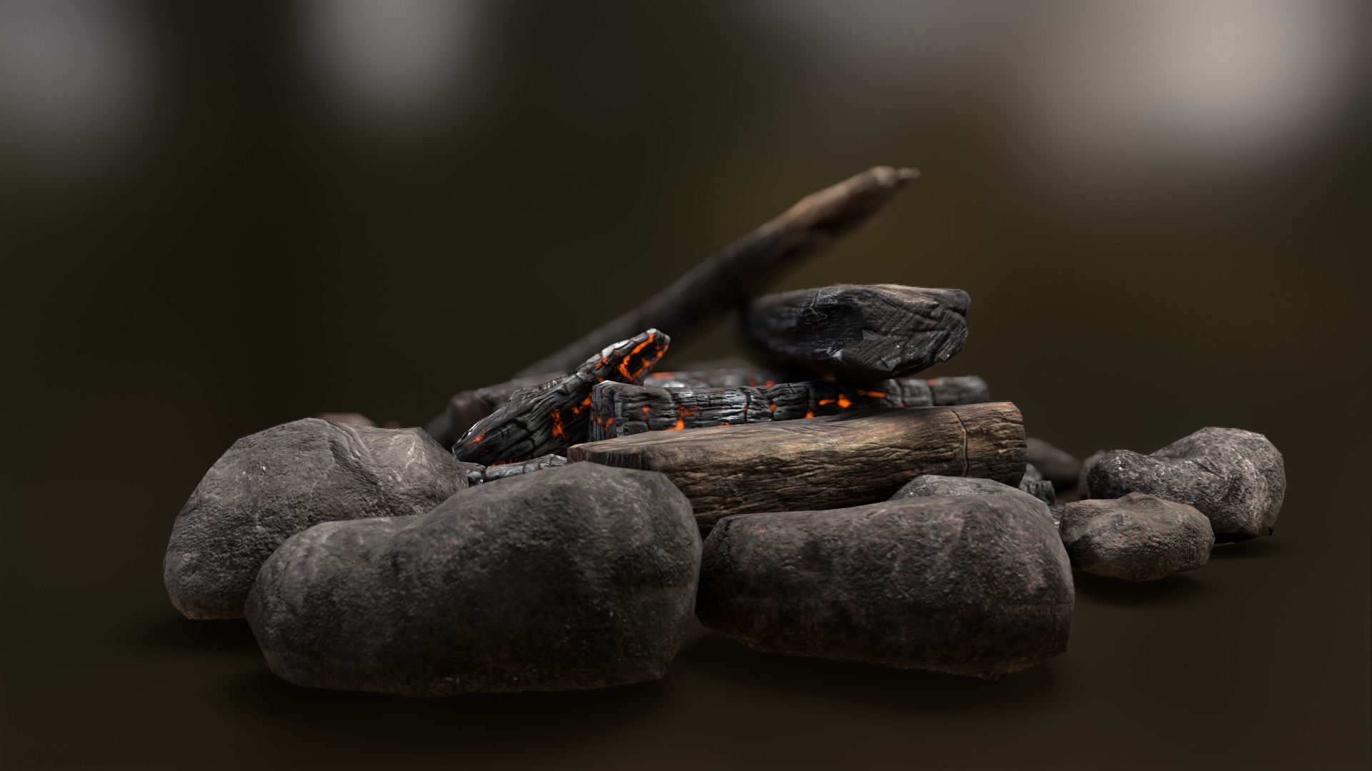 The Bonfire fire pit with logs and rocks Low-poly 3D model_22