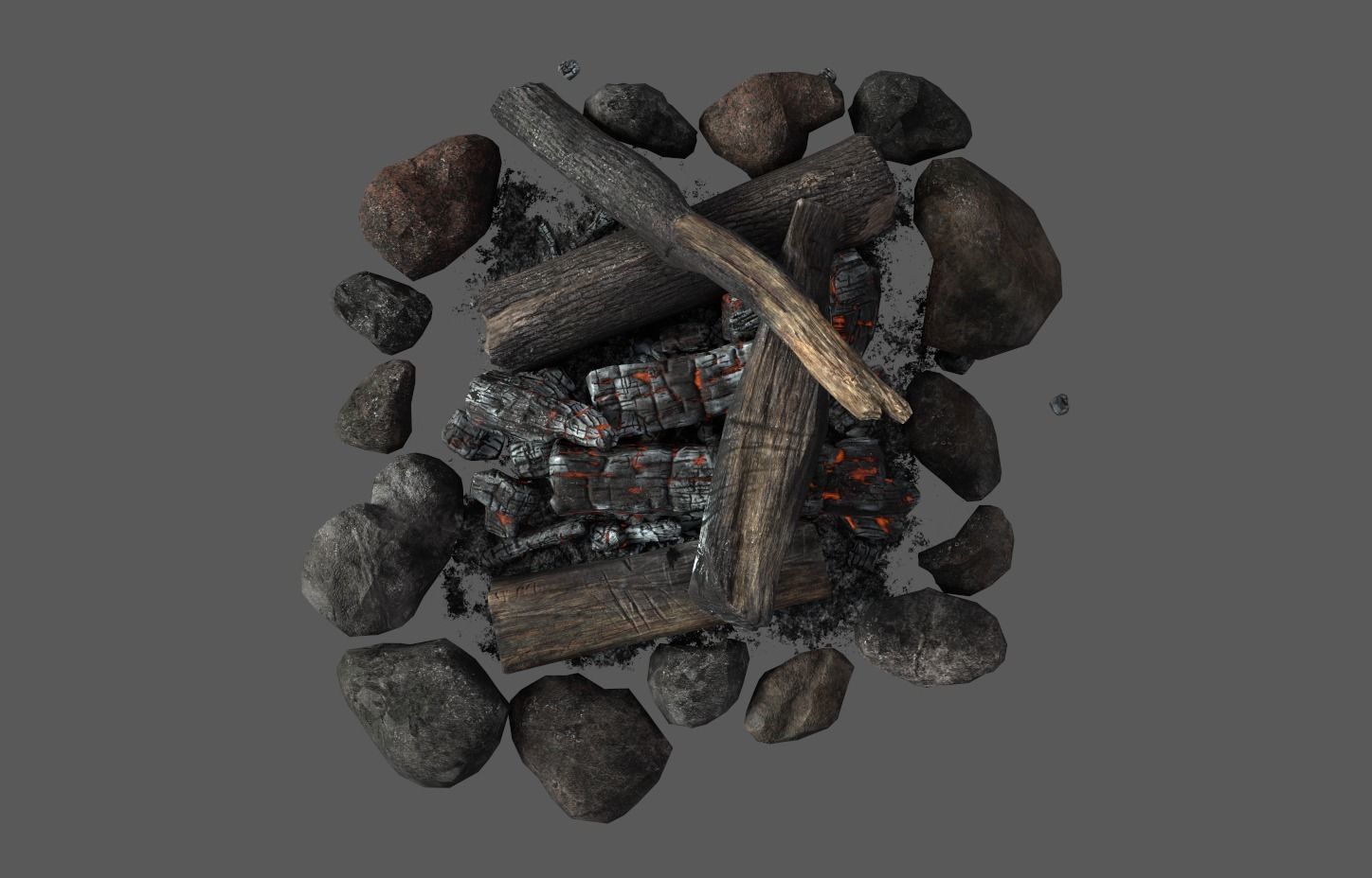 The Bonfire fire pit with logs and rocks Low-poly 3D model_15