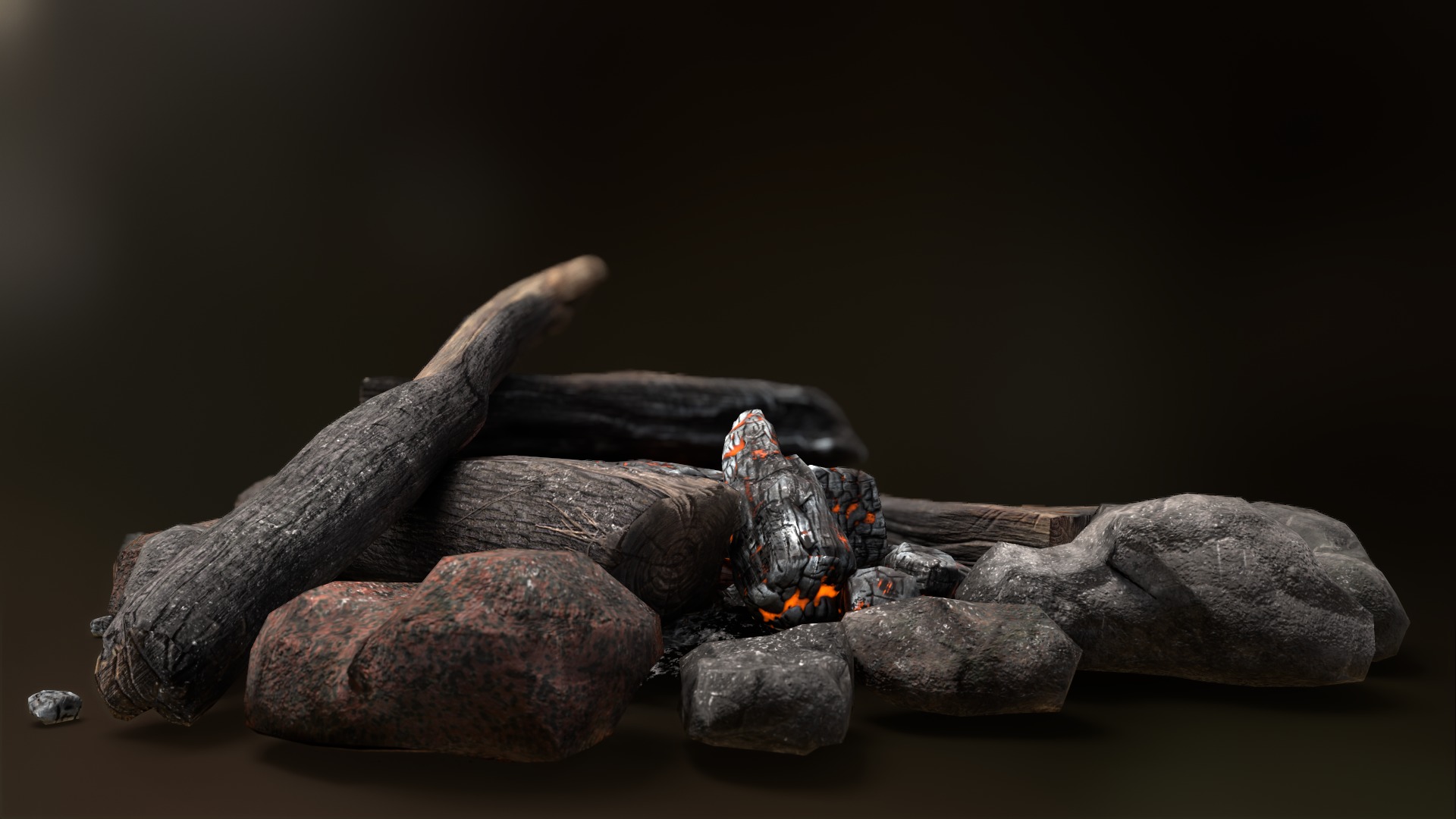 The Bonfire fire pit with logs and rocks Low-poly 3D model_3