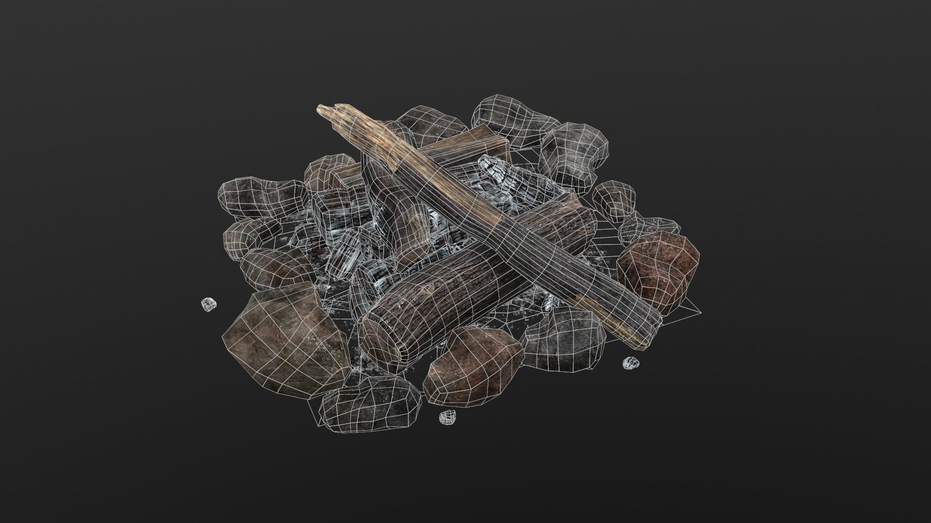 The Bonfire fire pit with logs and rocks Low-poly 3D model_19