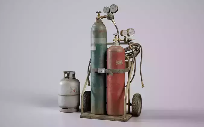 Welder Cart and Gas Canisters Low-poly 3D model