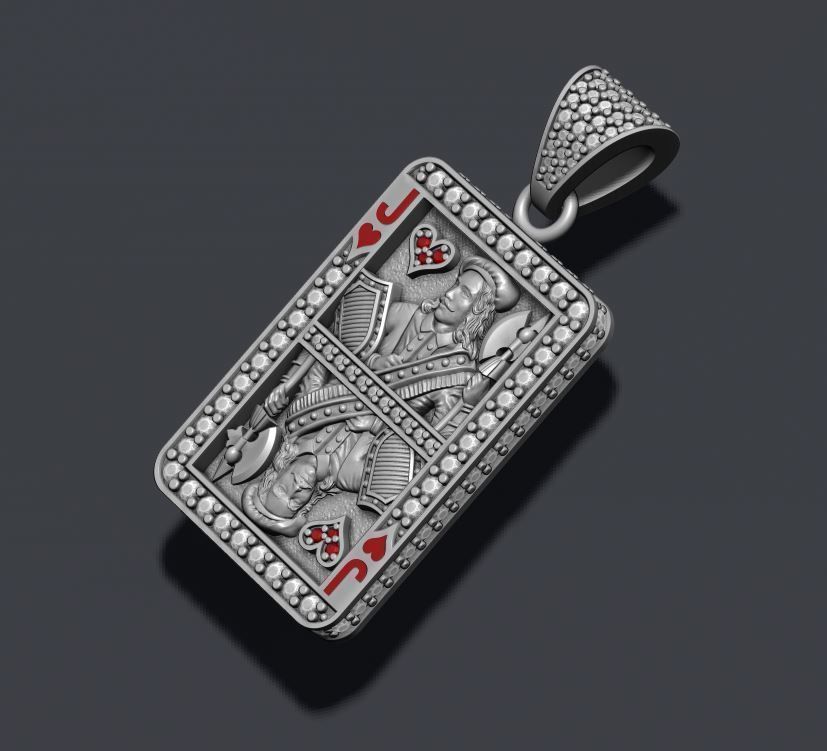 Heart Jack playing card pendant 3D print model_6