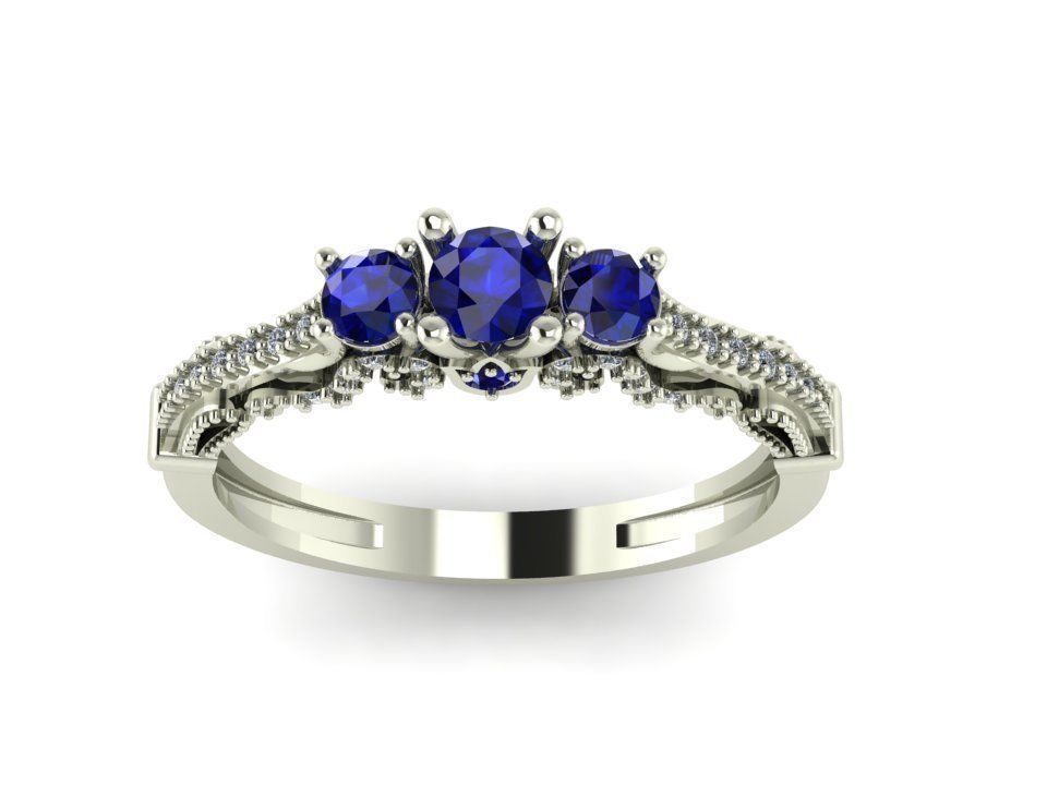 three stone ring 3D print model_2