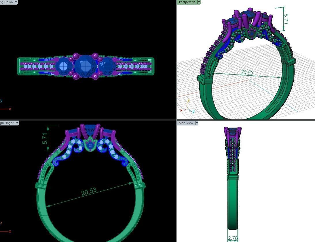 three stone ring 3D print model_5