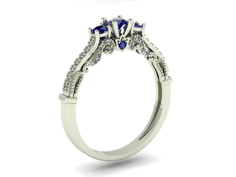 three stone ring 3D print model_4