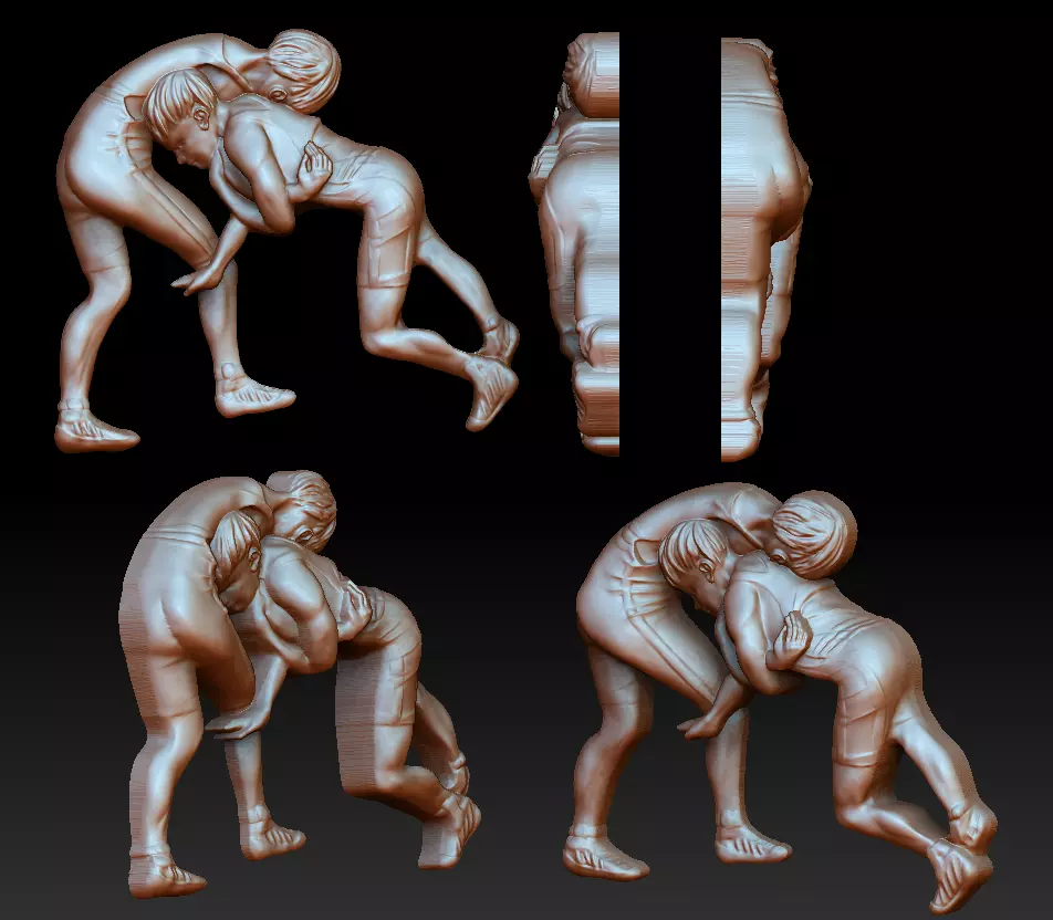 Grapplers bas-relief 3D print model_0