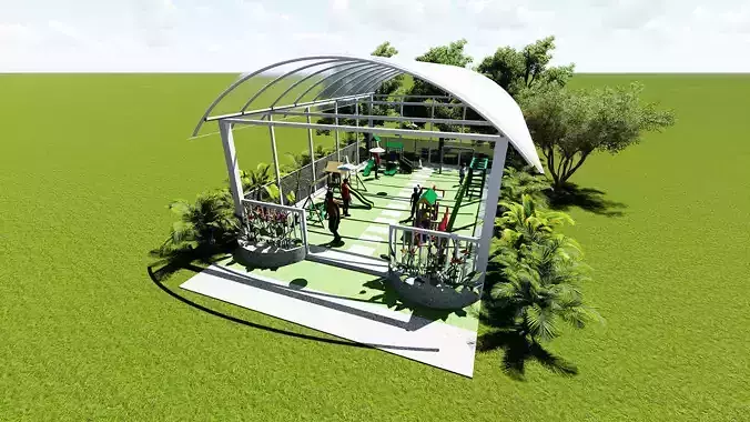 Playground 1 outdoor gym with roof 3D model