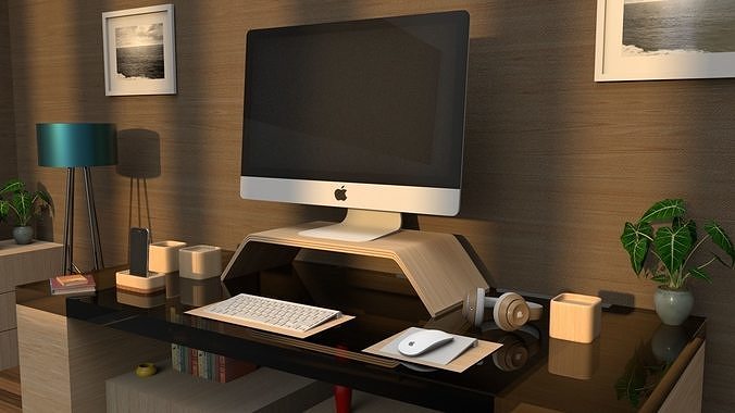 Beta48 desk with apple computer 3D model