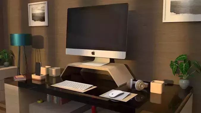 Beta48 desk with apple computer 3D model