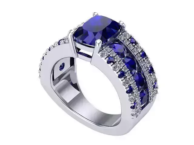 Sapphire Cushion and diamonds big ring 